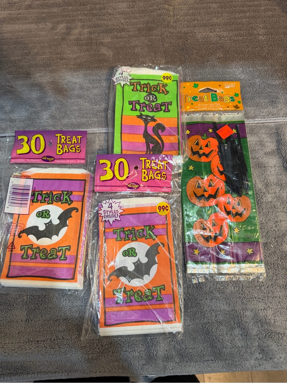 Vintage Halloween Party Bags Assorted Witch Cat Plastic Lot
